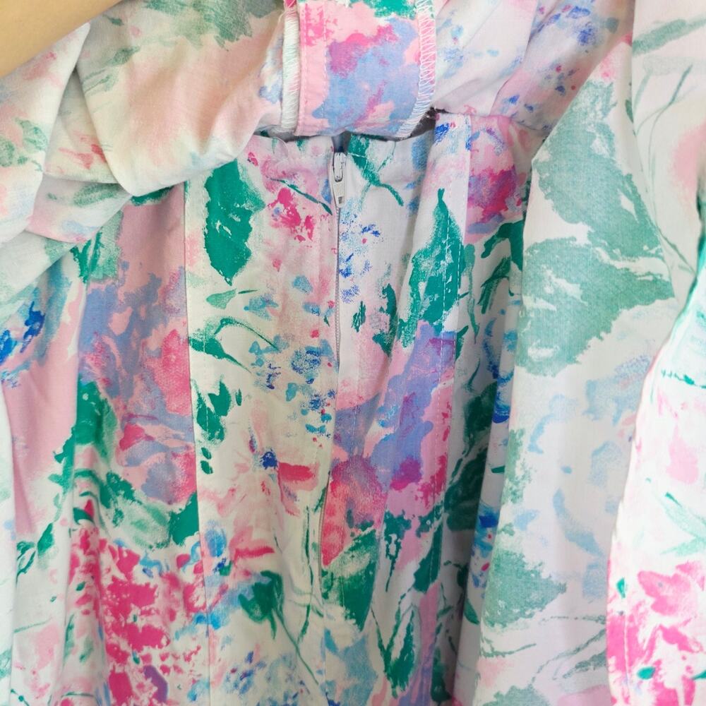 Vintage 80s Peplum Dress Pencil Skirt Small White Pink Floral Belted Sleeveless - Picture 7 of 11
